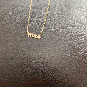 14K Solid Gold Mini mrs Cut out Dainty Necklace